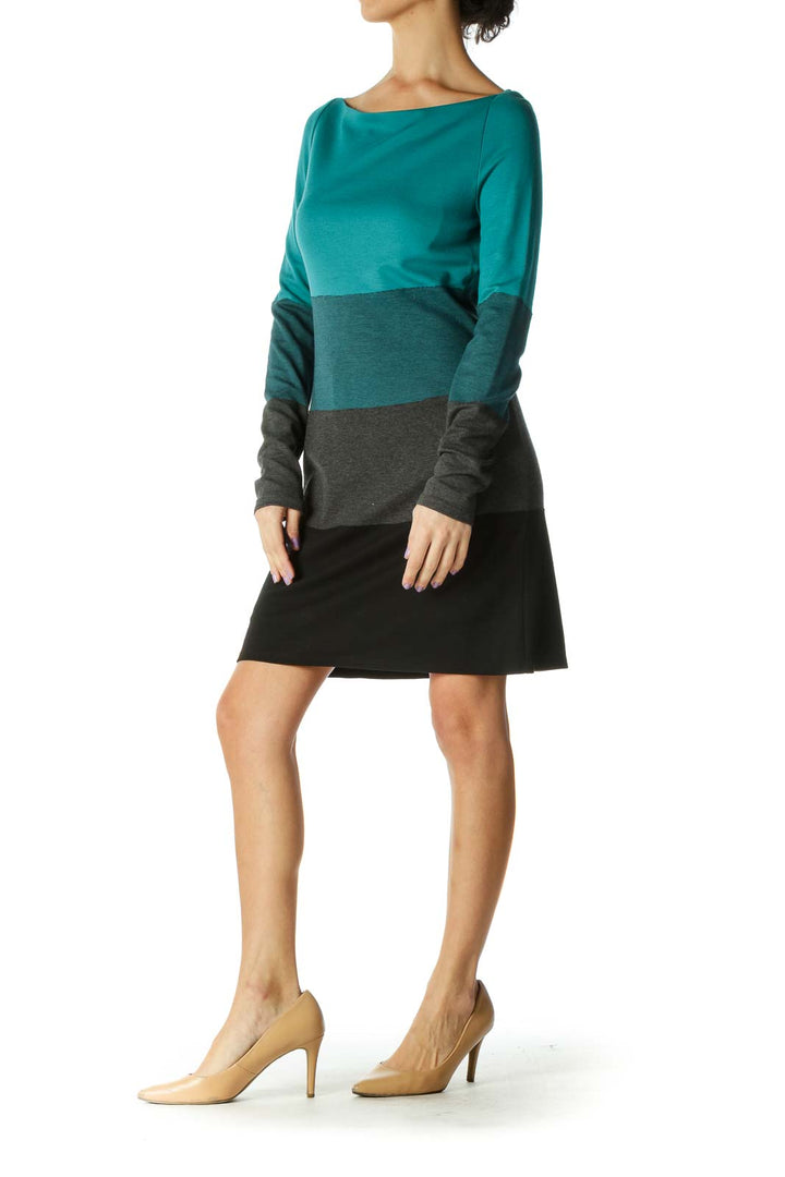 Green Color Block Shift Dress