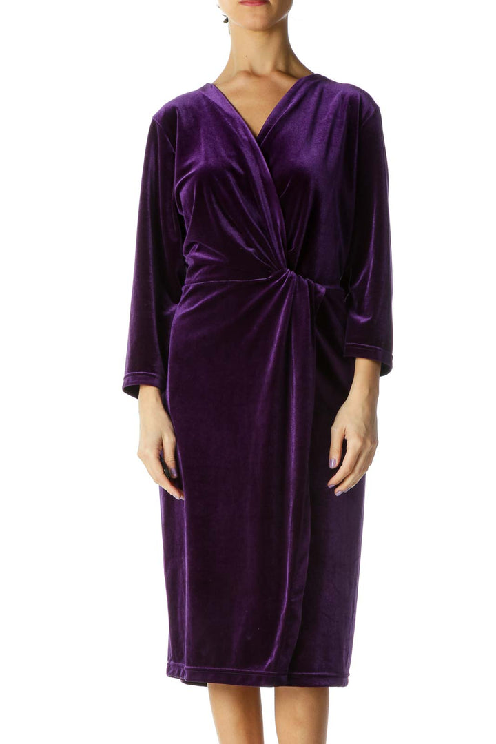 Purple Velvet Side Slit Dress