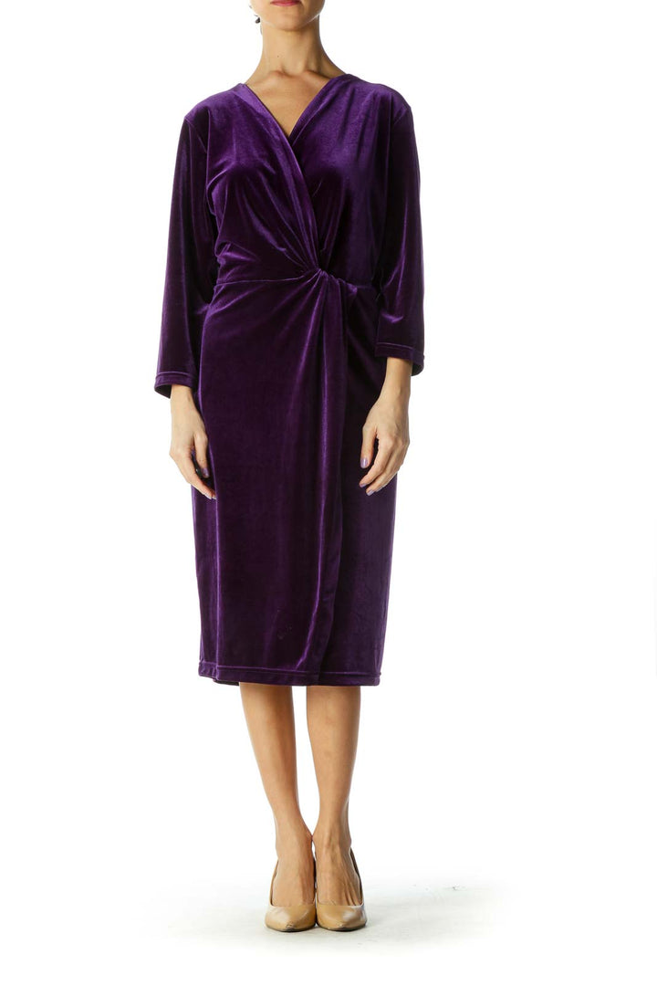 Purple Velvet Side Slit Dress