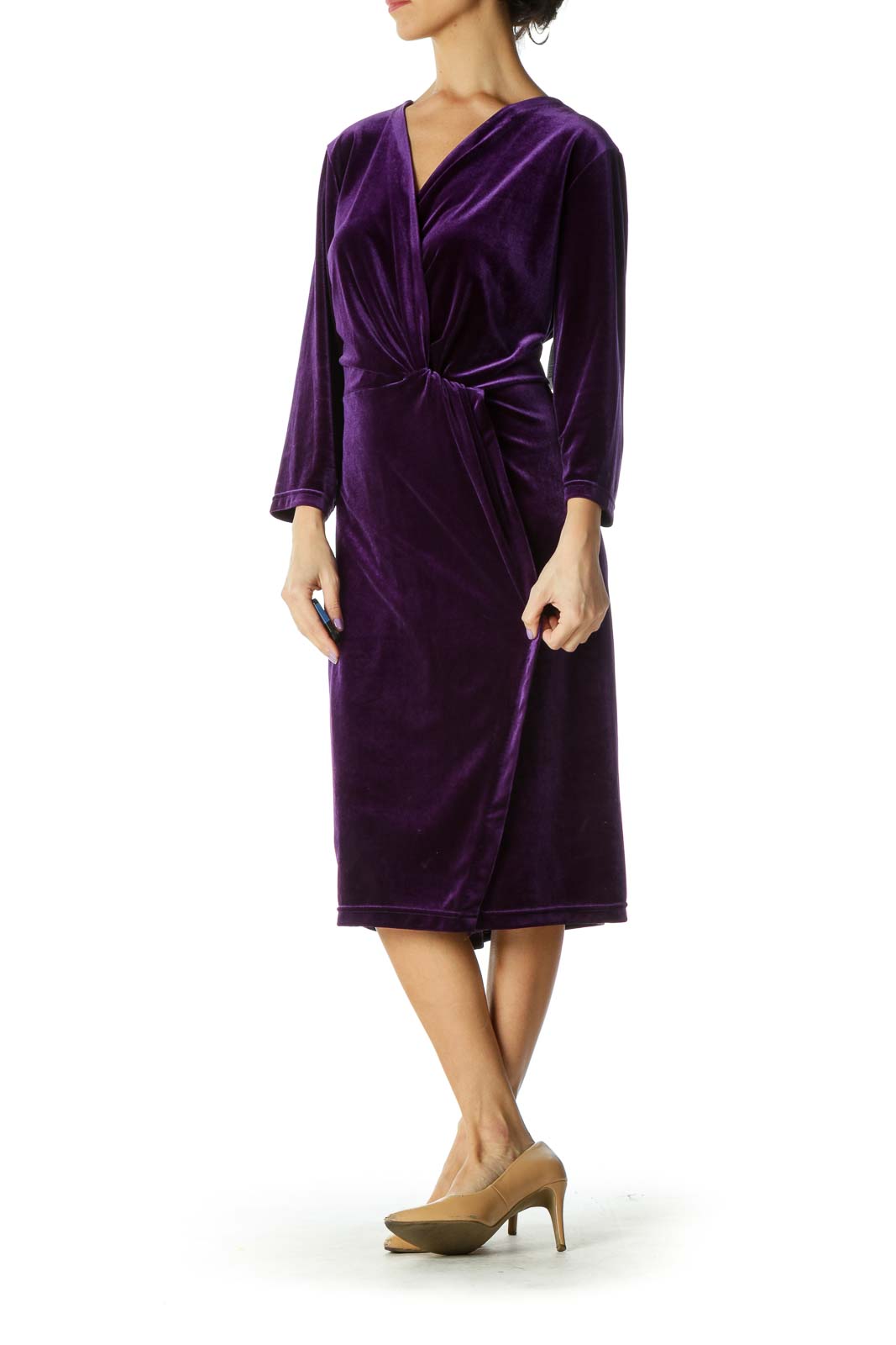 Purple Velvet Side Slit Dress