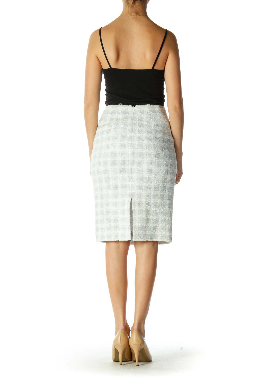 White Checkered Classic Pencil Skirt