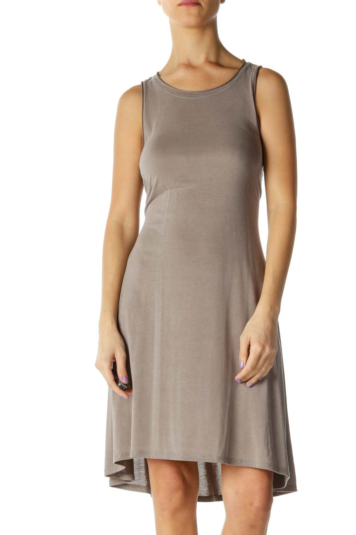 Brown Solid Casual A-Line Dress