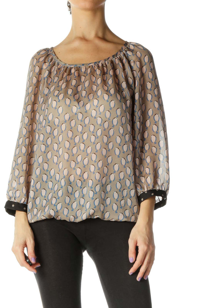 Beige Sheer Printed Blouse