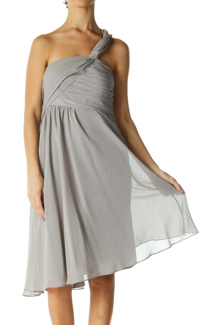 Gray Solid Cocktail A-Line Dress