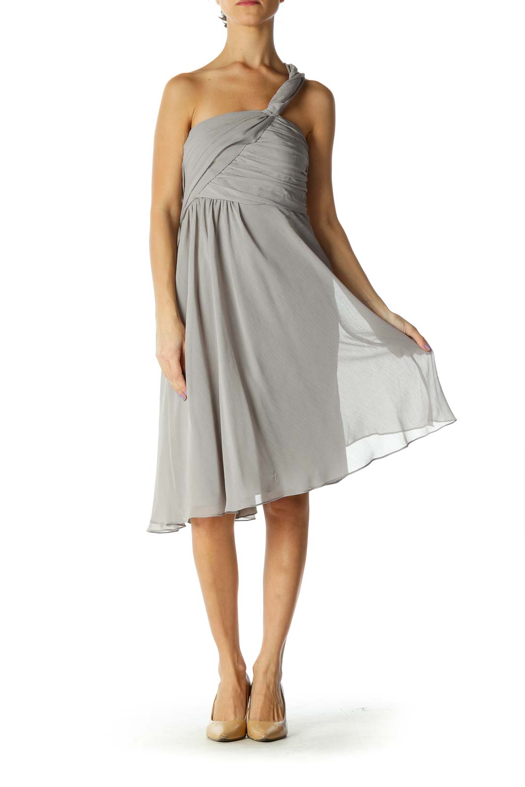 Gray Solid Cocktail A-Line Dress