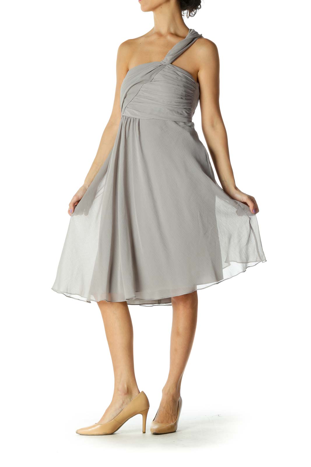 Gray Solid Cocktail A-Line Dress