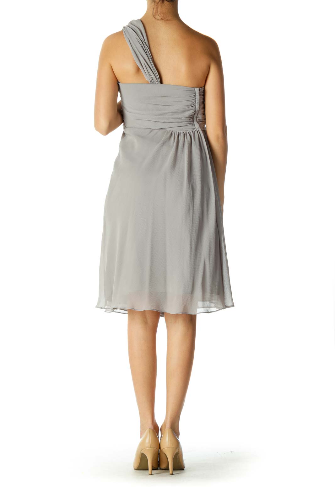 Gray Solid Cocktail A-Line Dress