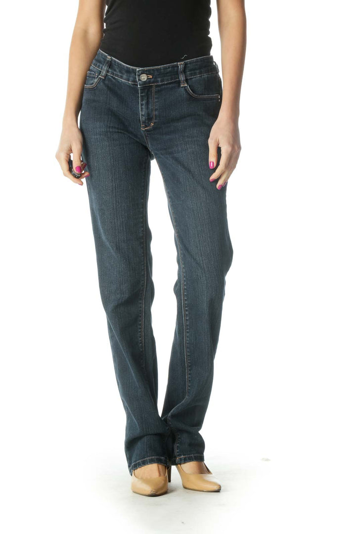 Blue Casual Straight Leg Jeans