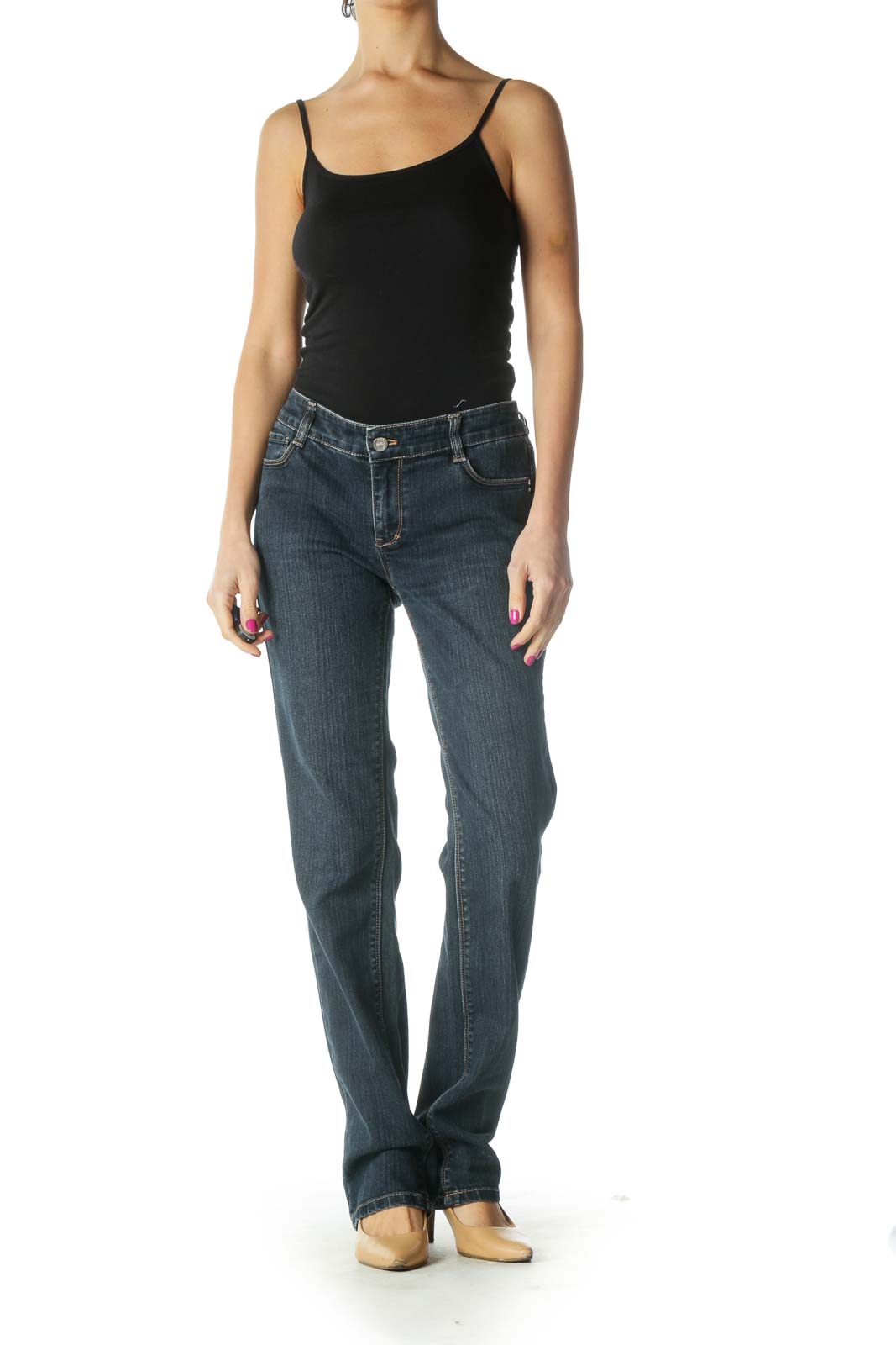 Blue Casual Straight Leg Jeans