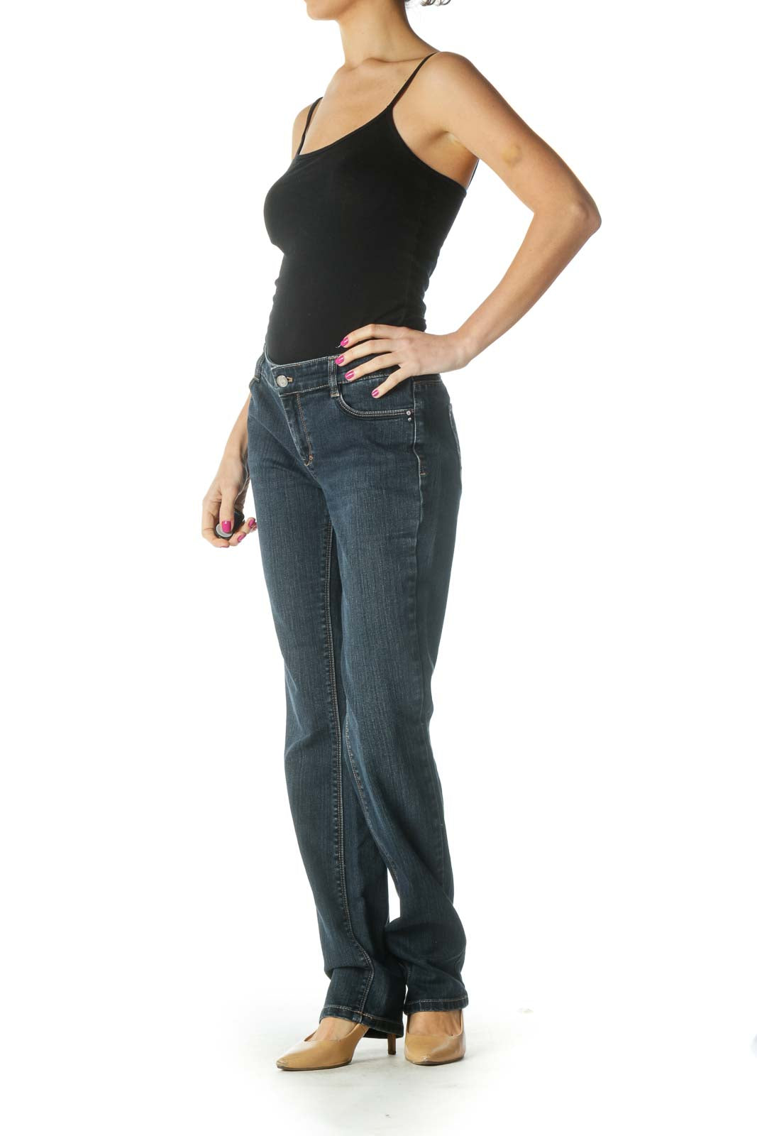 Blue Casual Straight Leg Jeans