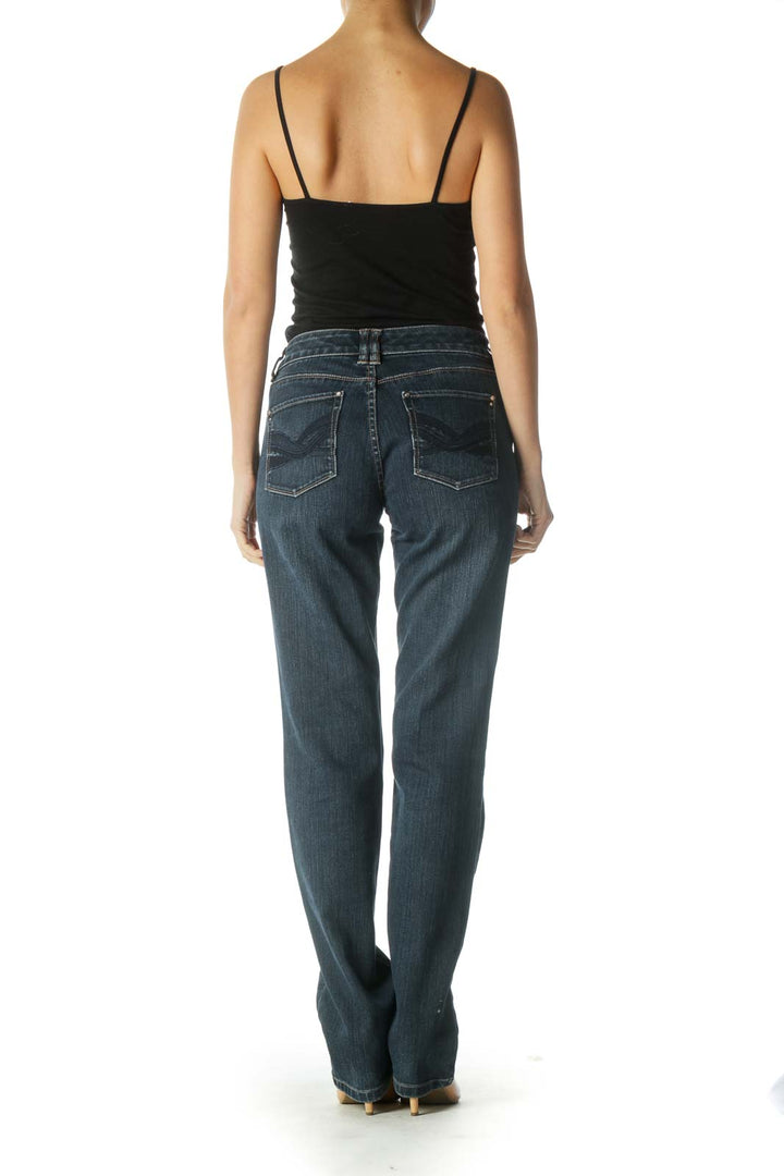 Blue Casual Straight Leg Jeans