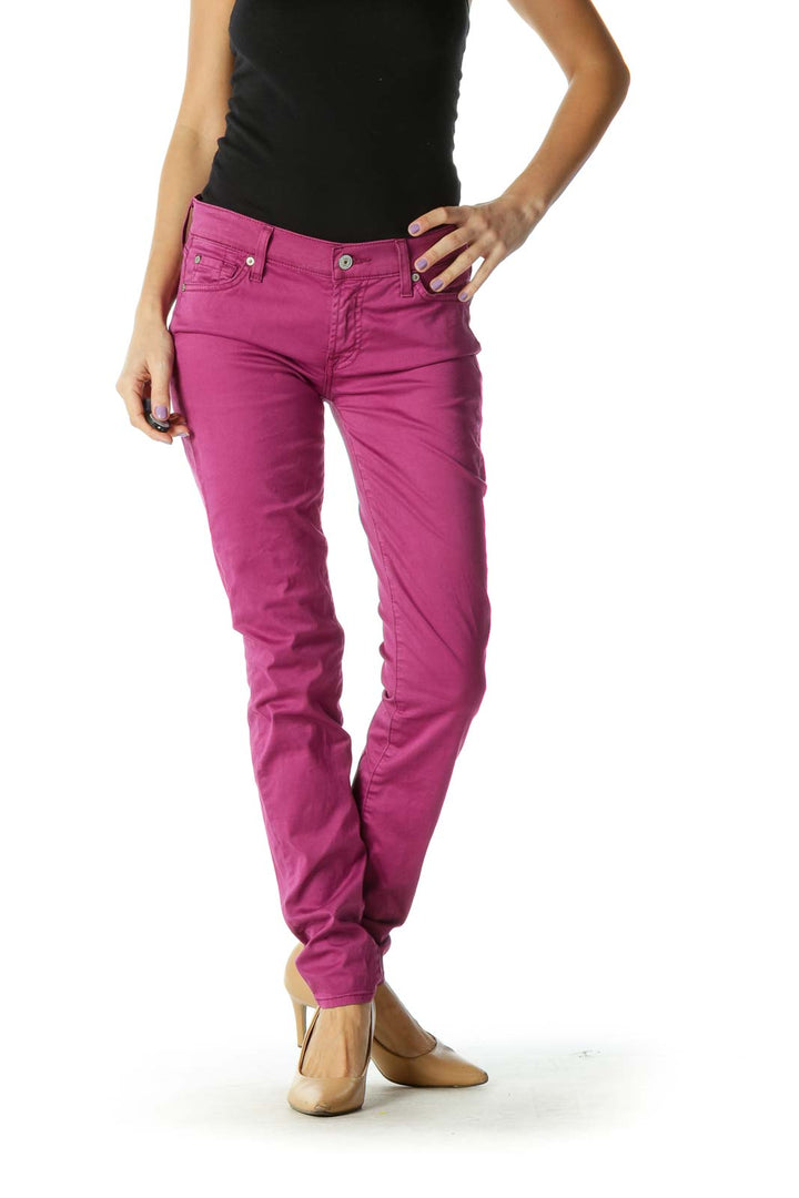 Pink Casual Straight Leg Jeans