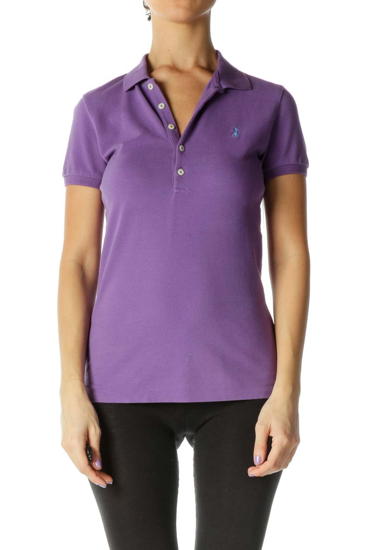 Purple Solid Casual Polo Shirt