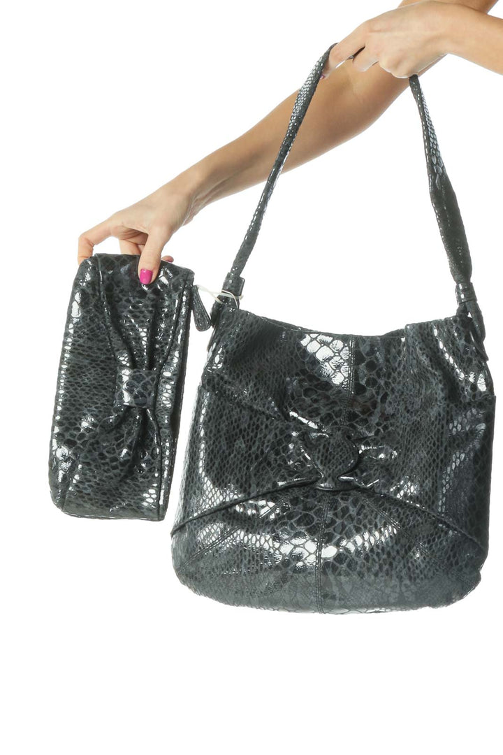 Blue Snakeskin Print Bag with Accessory