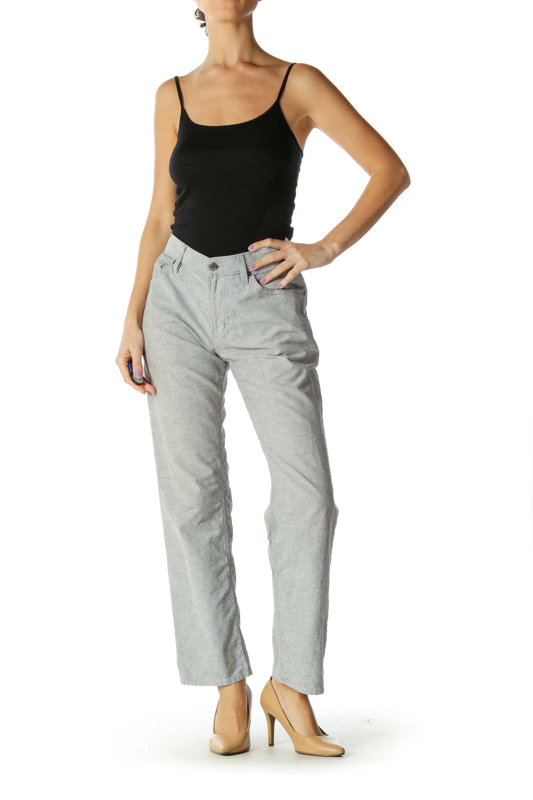 Gray Solid Casual Trouser