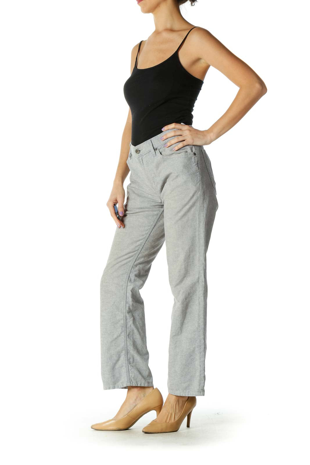 Gray Solid Casual Trouser