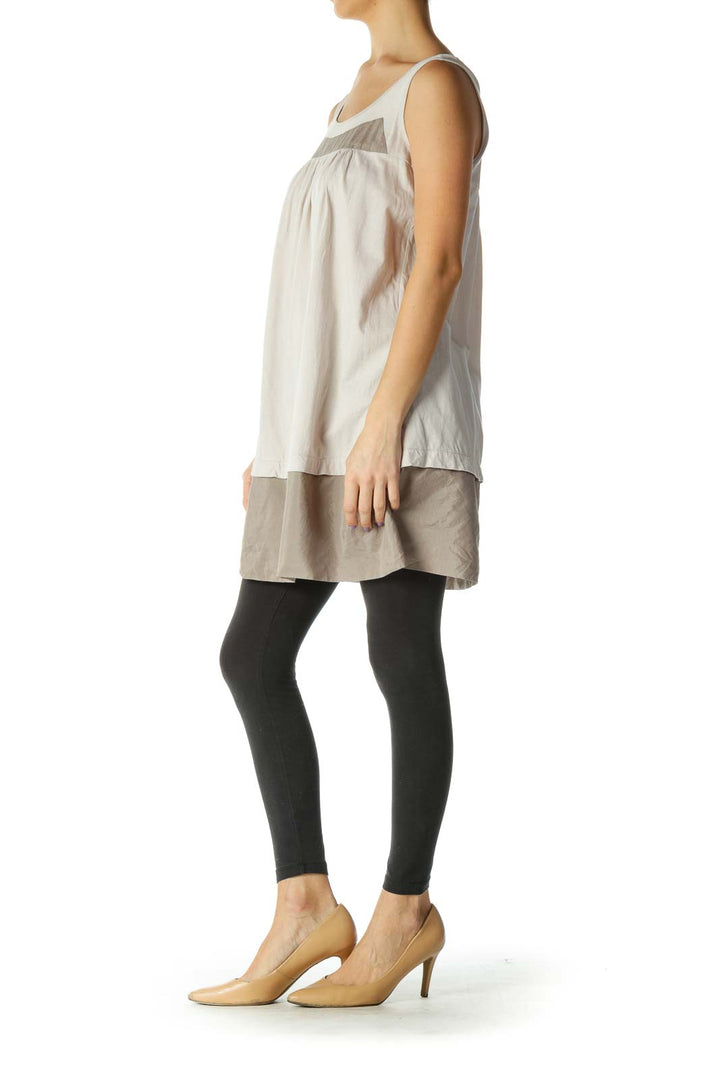 Beige Color Block Casual Tunic