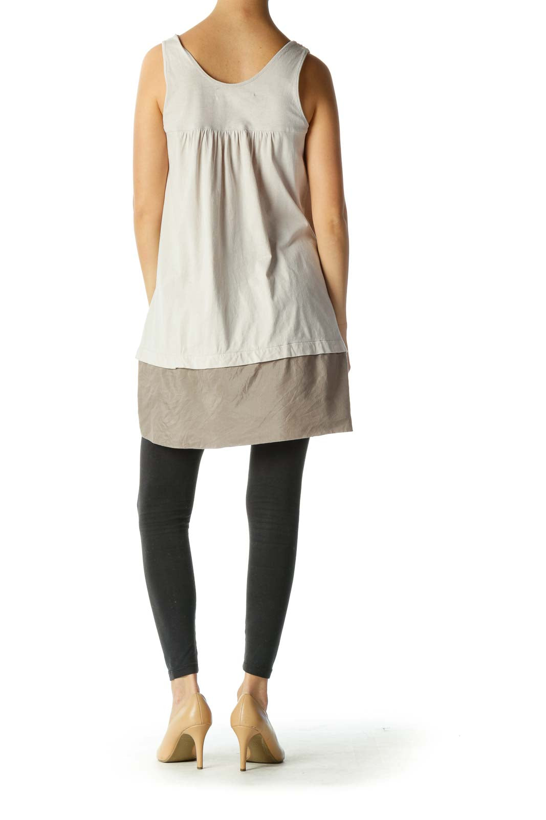 Beige Color Block Casual Tunic