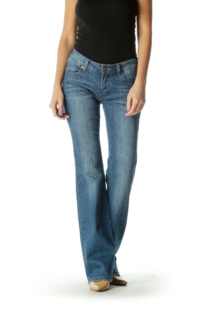 Blue Casual Straight Leg Jeans