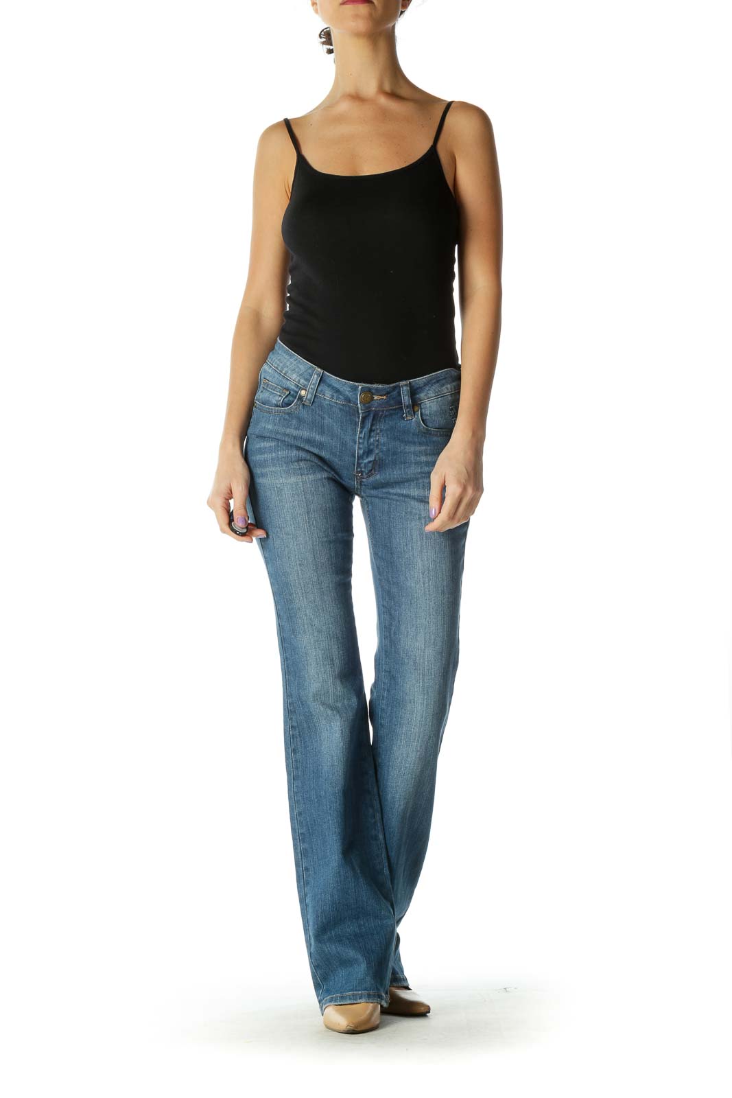 Blue Casual Straight Leg Jeans