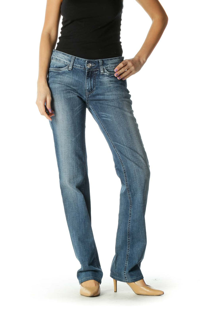 Blue Casual Straight Leg Jeans