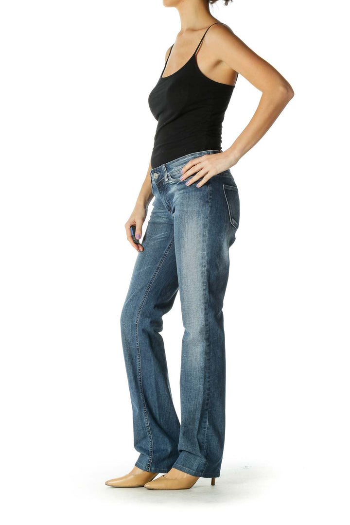 Blue Casual Straight Leg Jeans