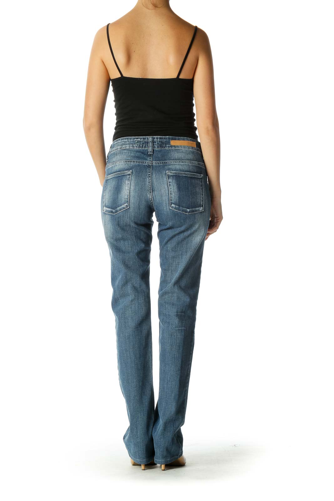 Blue Casual Straight Leg Jeans