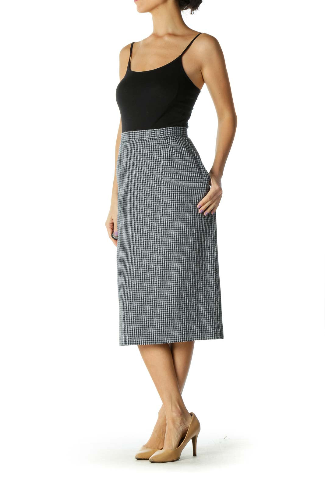 Gray Checkered Classic Straight Skirt