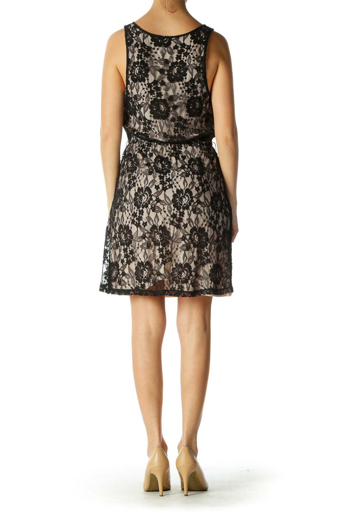 Beige Black Lace Holiday A-Line Dress