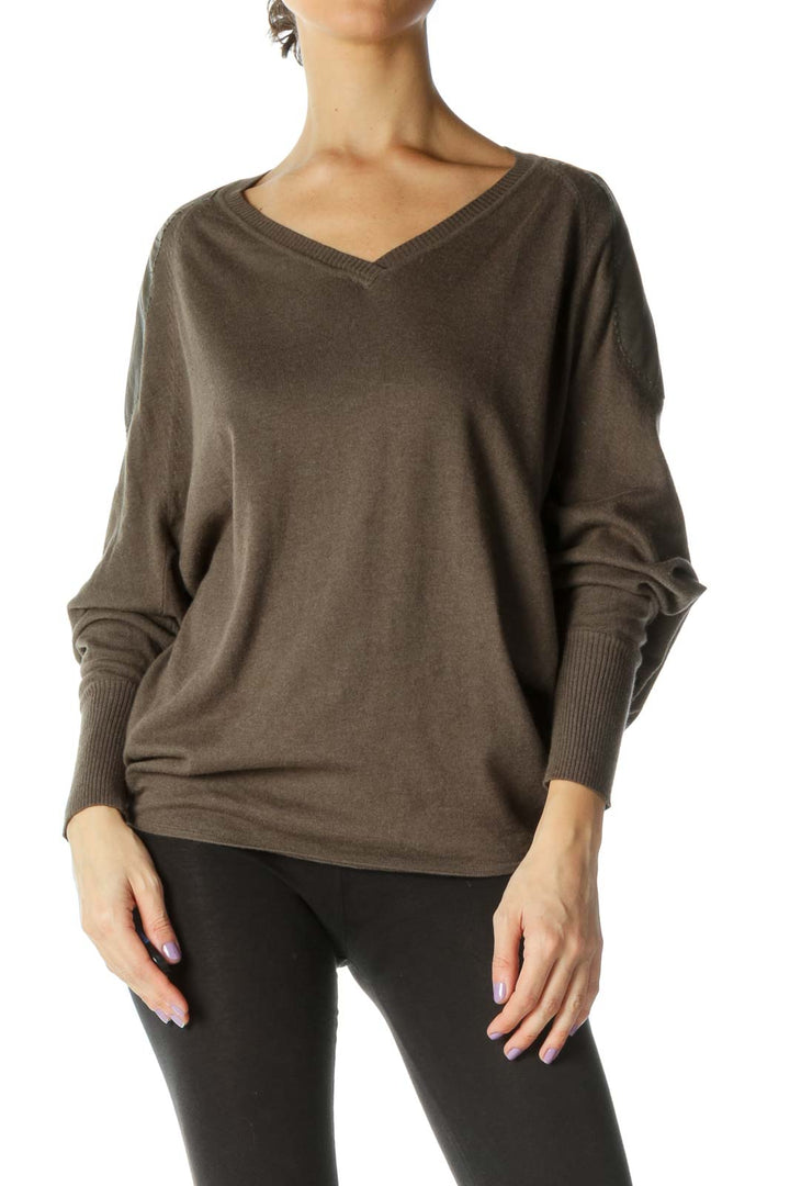 Brown Solid Casual Sweater