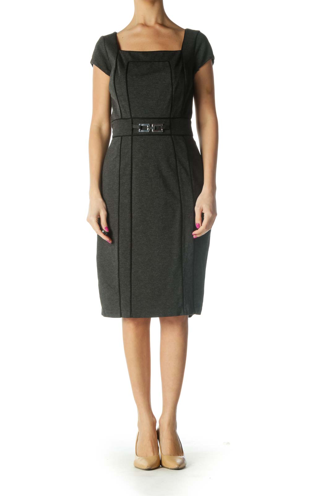 Green Solid Casual Sheath Dress