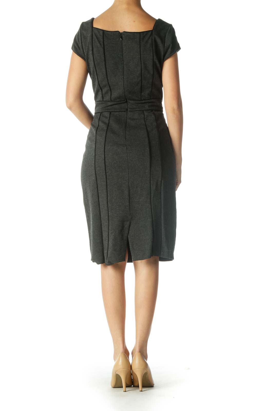 Green Solid Casual Sheath Dress