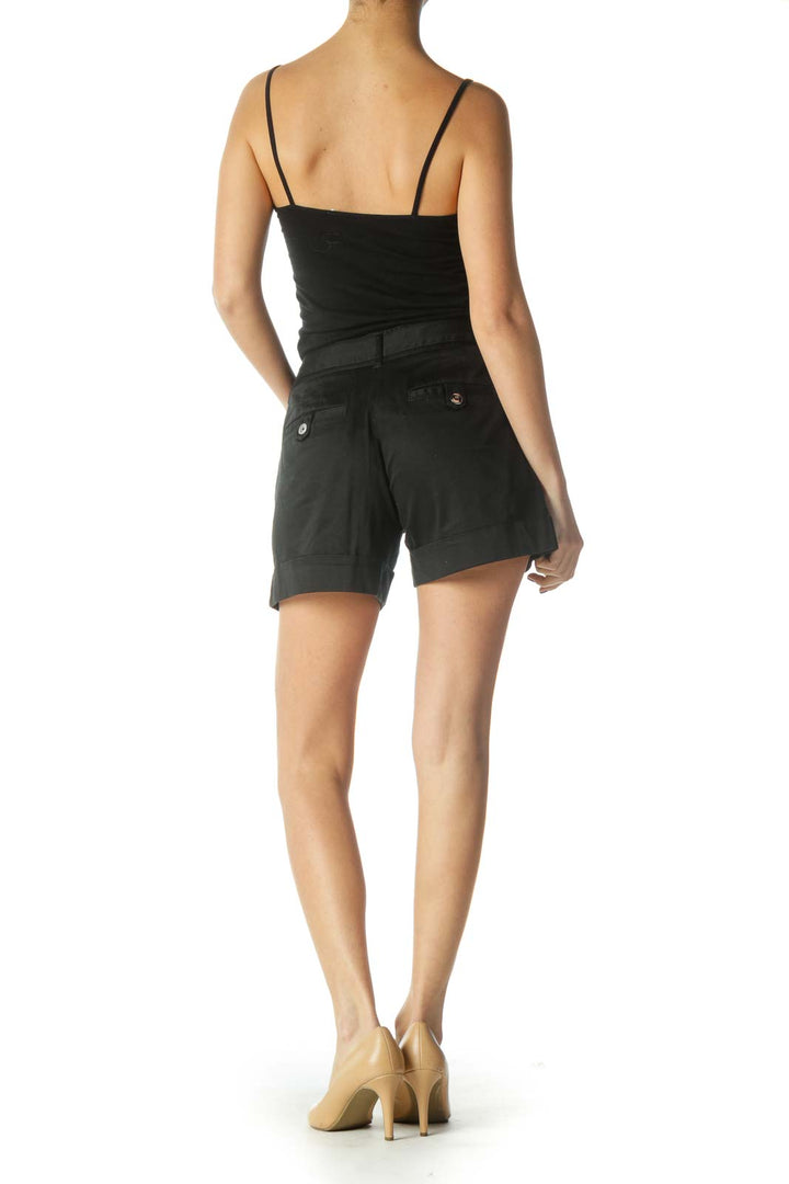 Black Solid Casual Shorts