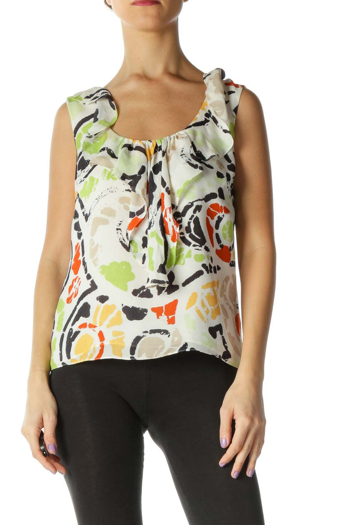 Beige Graphic Casual Tank Top