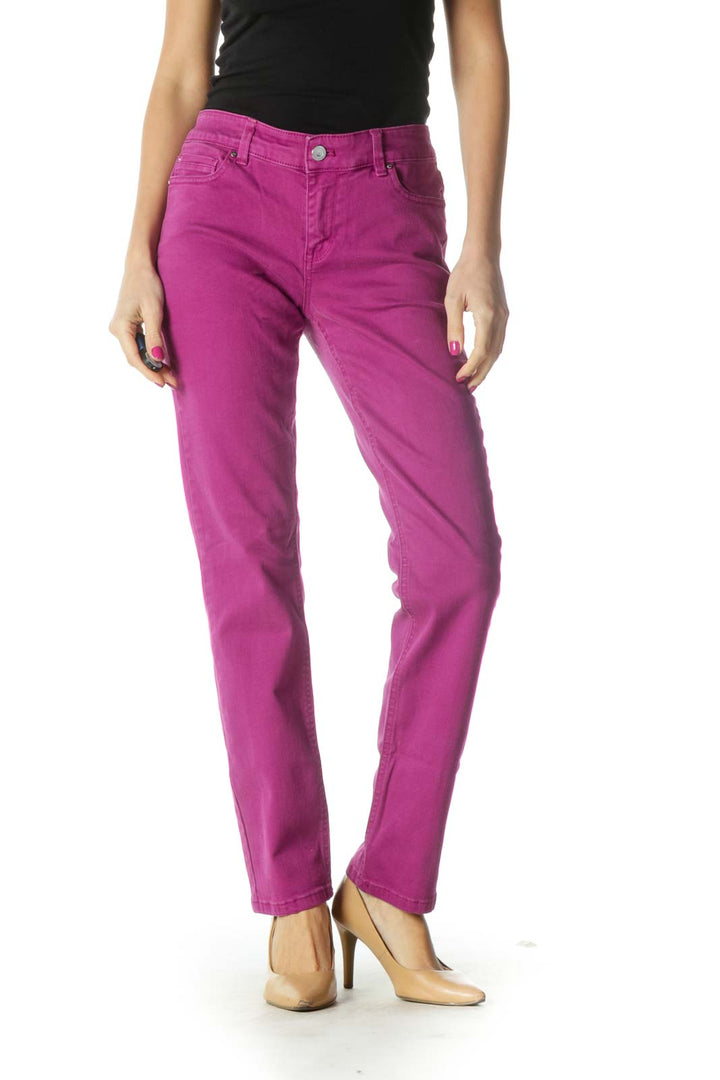 Pink Solid Casual Trousers