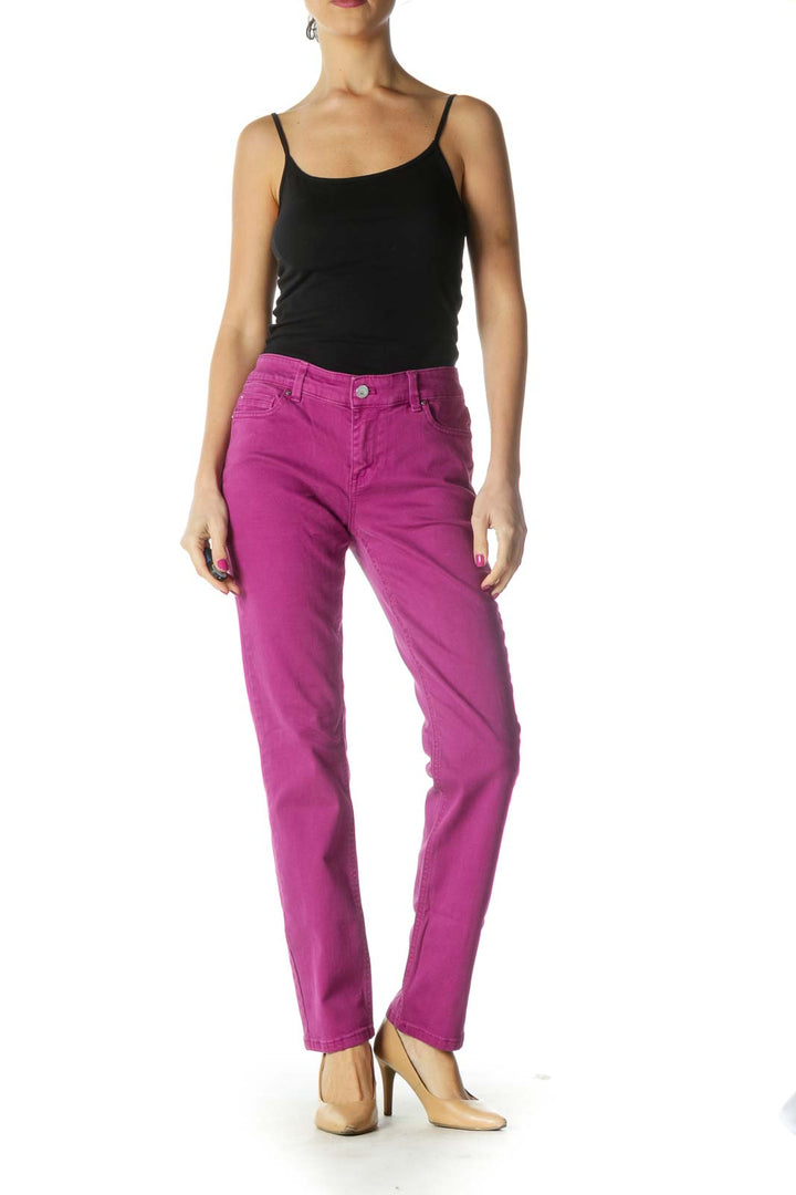 Pink Solid Casual Trousers