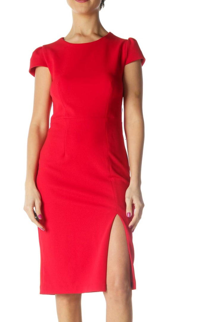 Red Solid Casual Sheath Dress