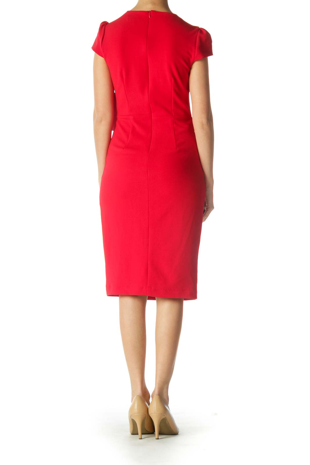 Red Solid Casual Sheath Dress