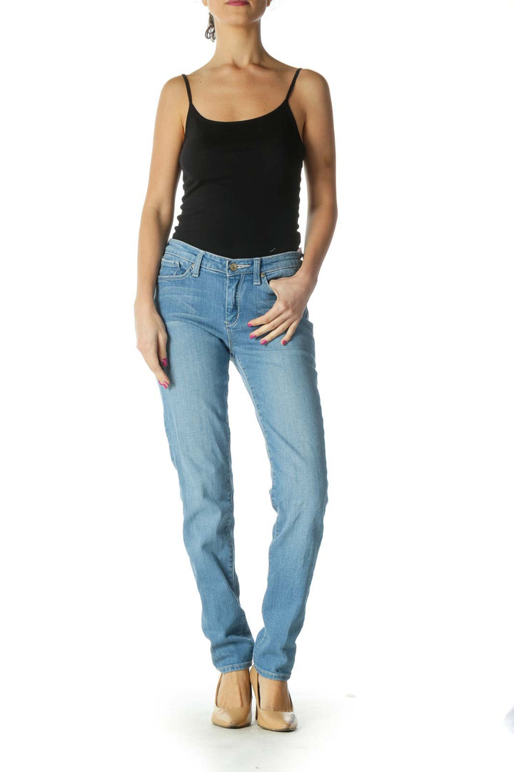 Blue Casual Straight Leg Jeans