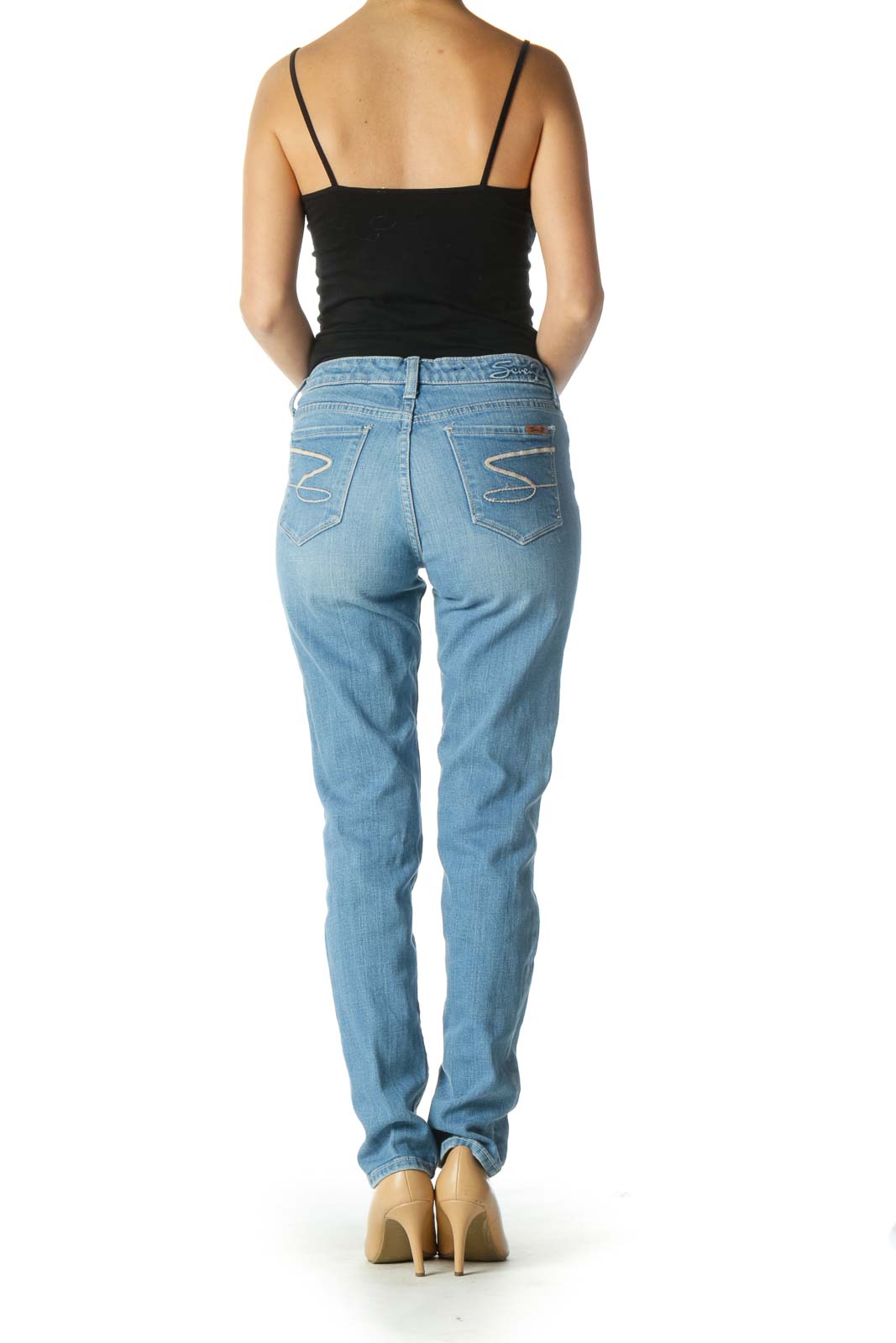 Blue Casual Straight Leg Jeans