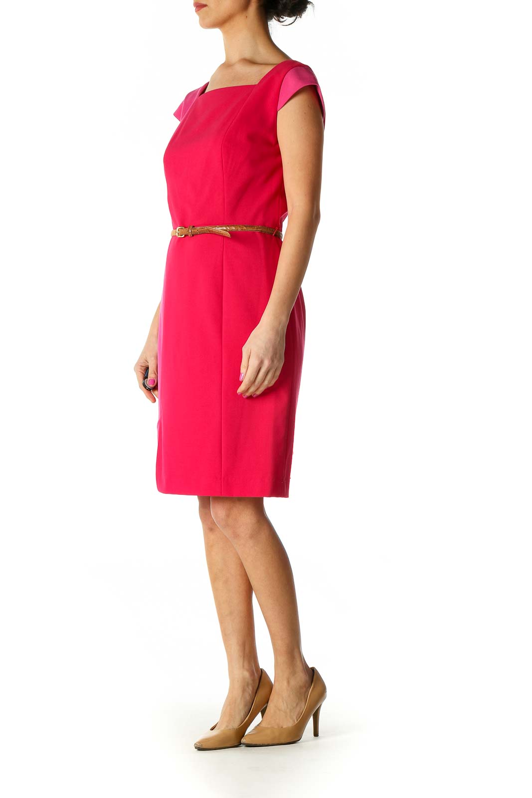 Red Solid Sheath Dress