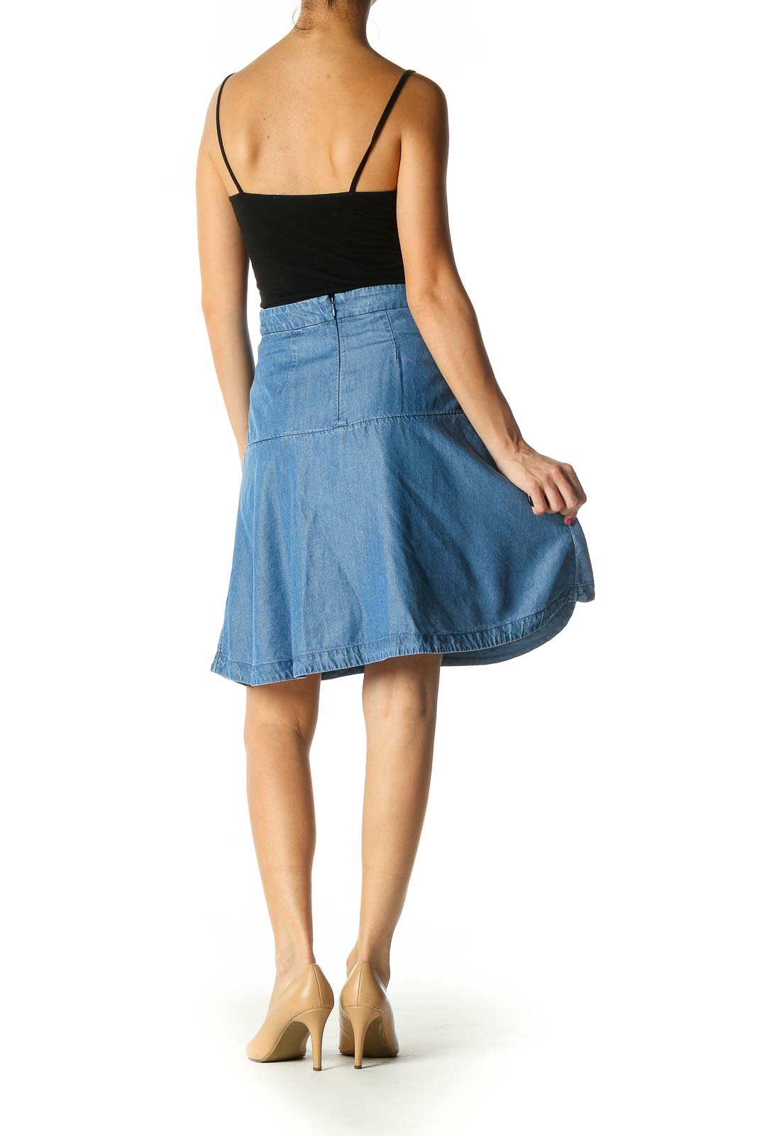 Blue Solid Casual Flared Skirt