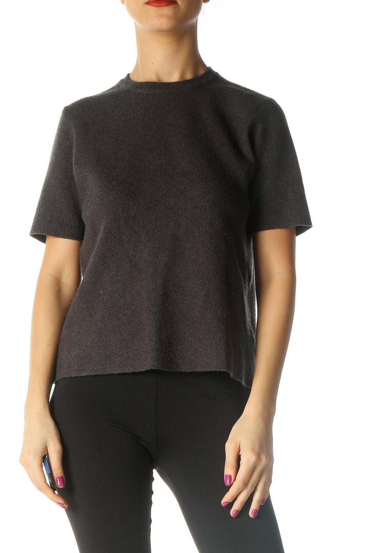 Black Textured Casual Knit T-Shirt