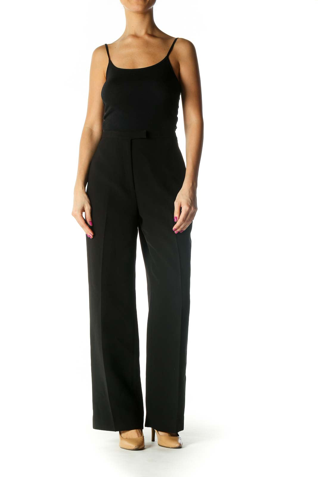 Black Solid Classic Trousers