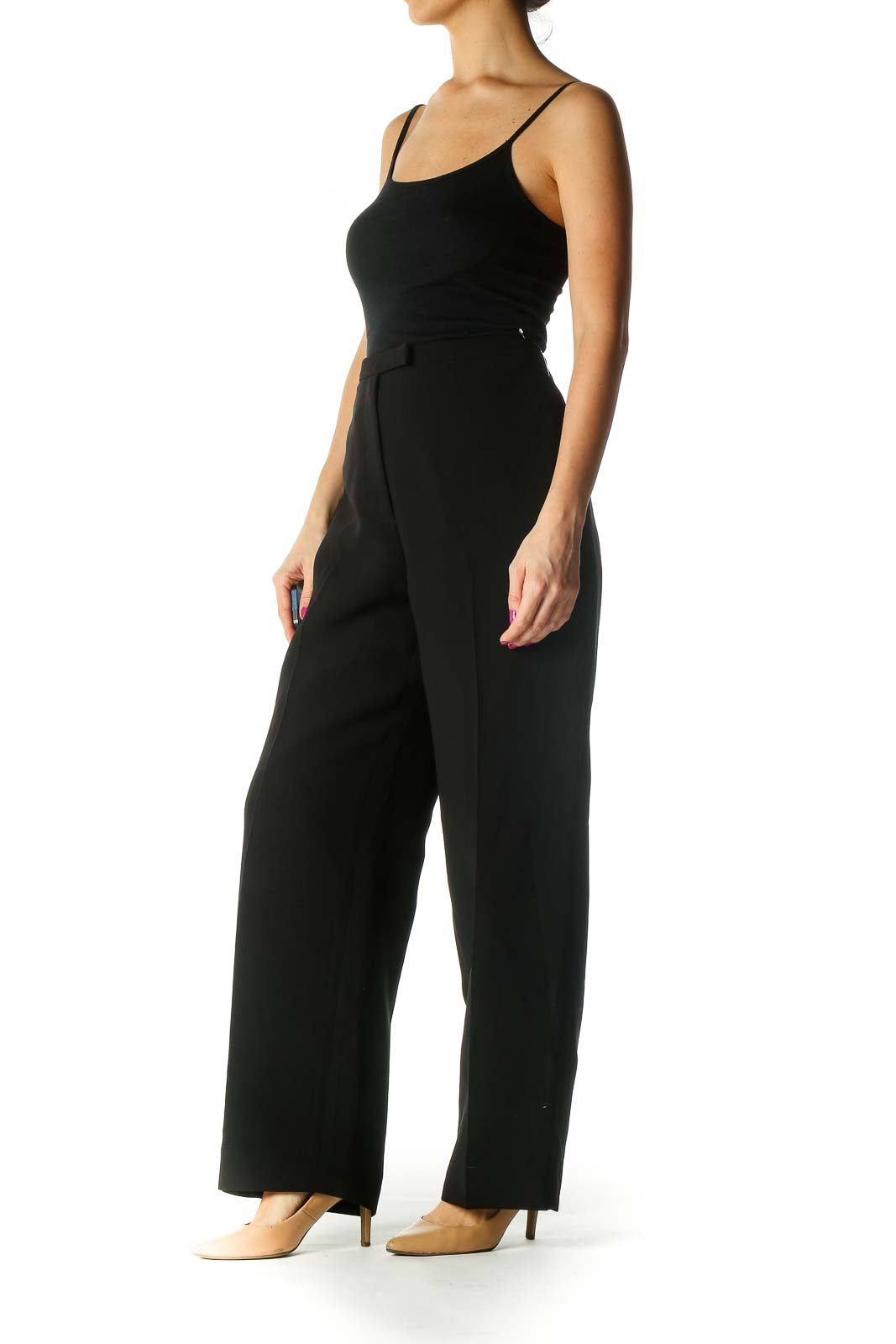 Black Solid Classic Trousers