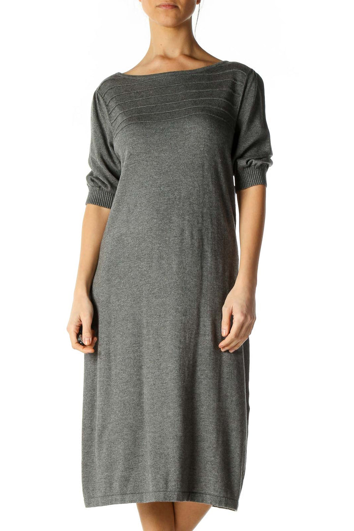 Gray Textured Casual Shift Dress