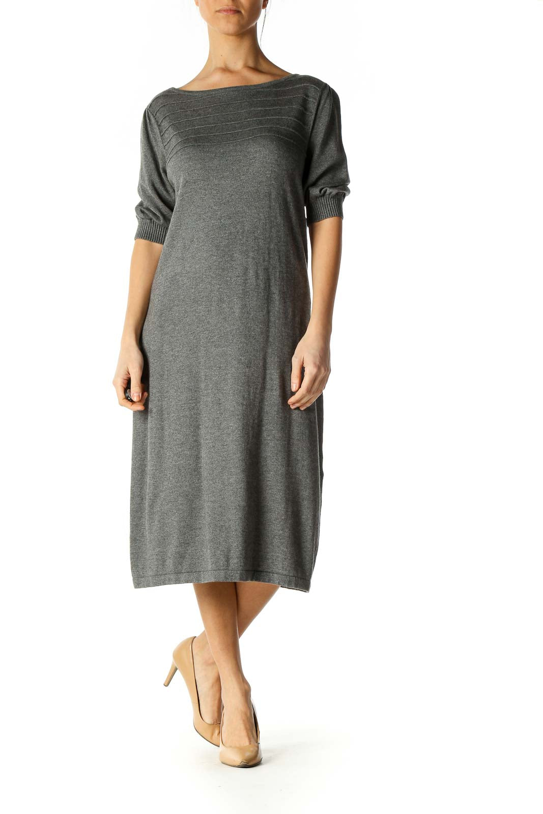 Gray Textured Casual Shift Dress