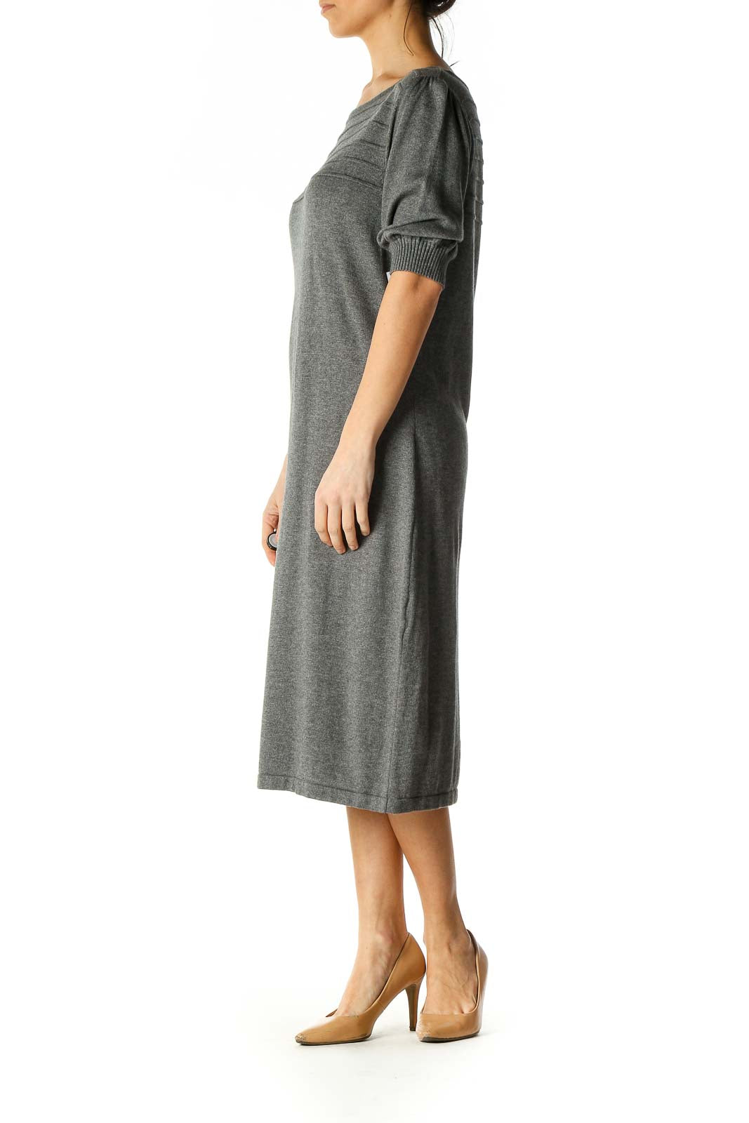 Gray Textured Casual Shift Dress