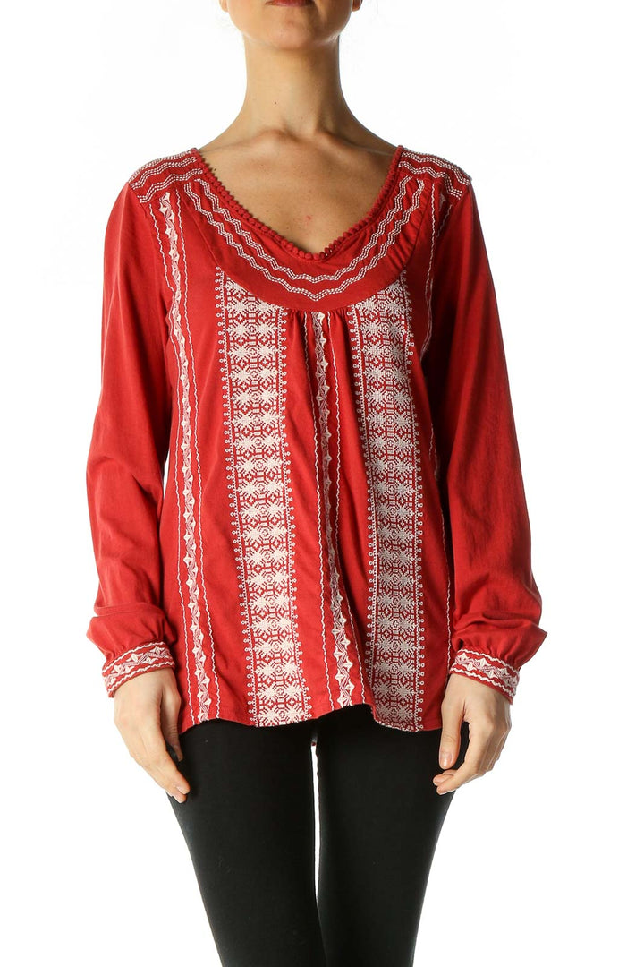 Red Solid Bohemian Blouse