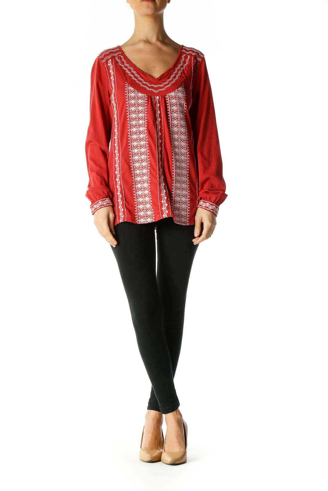 Red Solid Bohemian Blouse